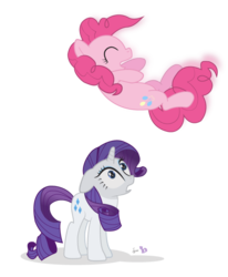 Size: 555x674 | Tagged: safe, artist:dm29, pinkie pie, rarity, earth pony, pony, unicorn, g4, duo, duo female, eyes closed, female, floppy ears, horn, looking up, mare, open mouth, rarity catch me, simple background, smiling, this will end in tears, transparent background, vector, wide eyes