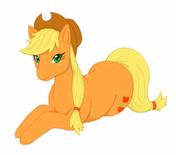 Size: 1000x879 | Tagged: safe, artist:fang asian, applejack, earth pony, pony, g4, female, prone, simple background, solo, white background