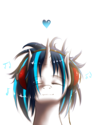 Size: 1200x1600 | Tagged: dead source, safe, artist:swaetshrit, dj pon-3, vinyl scratch, pony, unicorn, g4, eyes closed, female, headphones, heart, mare, music, music notes, simple background, solo, white background