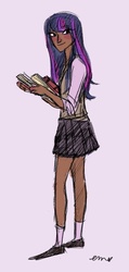 Size: 379x799 | Tagged: safe, artist:emmy, twilight sparkle, human, g4, clothes, dark skin, humanized, simple background, skinny, skirt, solo, thin