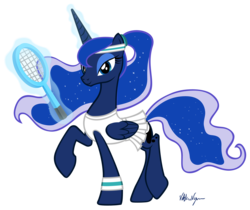 Size: 1847x1554 | Tagged: safe, artist:viktornewman, princess luna, alicorn, pony, g4, clothes, female, simple background, solo, tennis racket, transparent background