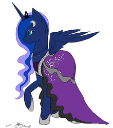 Size: 747x847 | Tagged: safe, artist:kittyisawolf, princess luna, pony, g4, clothes, dress, female, simple background, solo, white background