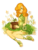 Size: 680x890 | Tagged: safe, artist:ssenarrya, carrot top, golden harvest, human, g4, clothes, female, flower, hair over one eye, holding, humanized, looking at you, potted plant, simple background, sitting, smiling, solo, transparent background