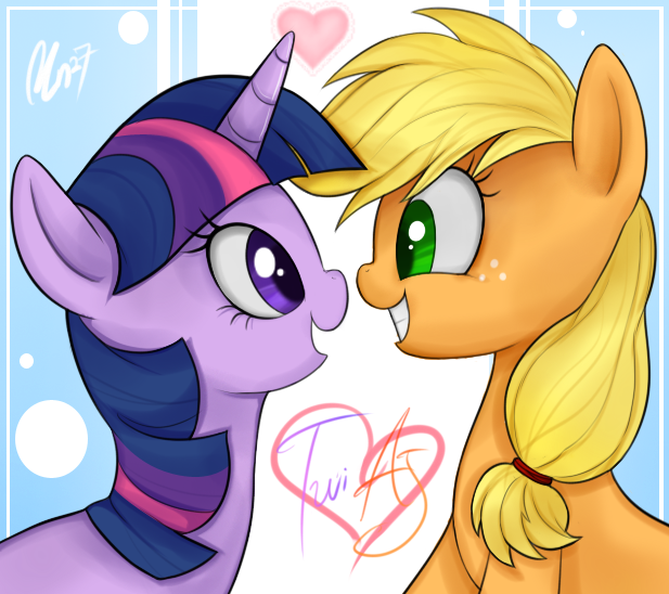 23800 - safe, artist:mn27, applejack, twilight sparkle, female, lesbian,  mare, shipping, twijack - Derpibooru