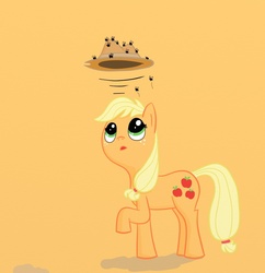 Size: 1105x1140 | Tagged: safe, artist:dennyhooves, applejack, fly, pony, g4, female, raised hoof, simple background, solo