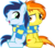 Size: 2436x2120 | Tagged: safe, artist:hank0, artist:veggie55, soarin', spitfire, pegasus, pony, g4, clothes, colt, colt soarin', cute, cutefire, duo, female, filly, filly spitfire, foal, high res, male, scarf, shared clothing, shared scarf, ship:soarinfire, shipping, show accurate, simple background, soarinbetes, straight, transparent background, vector, younger
