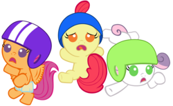 Size: 7000x4320 | Tagged: safe, artist:beavernator, apple bloom, scootaloo, sweetie belle, earth pony, pegasus, pony, unicorn, g4, season 1, the cutie mark chronicles, absurd resolution, baby, baby apple bloom, baby belle, baby pony, baby scootaloo, cutie mark crusaders, diaper, foal, simple background, white background