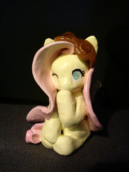 Size: 744x992 | Tagged: safe, artist:tt-n, fluttershy, pony, g4, covering mouth, goggles, irl, photo, sculpture, smiling, solo