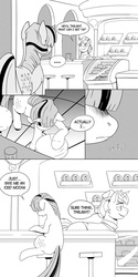 Size: 660x1320 | Tagged: safe, artist:kevinsano, donut joe, twilight sparkle, g4, comic, grayscale, monochrome