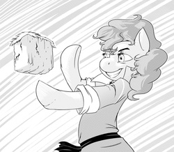 Size: 958x834 | Tagged: safe, artist:kevinsano, pinkie pie, semi-anthro, g4, arm hooves, bolin, crossover, grayscale, hippo snout, monochrome, solo, the legend of korra