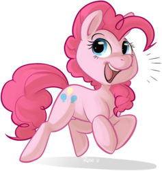 Size: 757x800 | Tagged: safe, artist:php27, pinkie pie, earth pony, pony, g4, cute, diapinkes, female, happy, jumping, mare, open mouth, ponk, shadow, signature, simple background, smiling, solo, transparent background