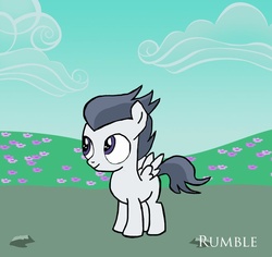 Size: 1102x1041 | Tagged: safe, artist:ung0dly, rumble, pegasus, pony, g4, colt, cute, foal, looking up, male, smiling, solo