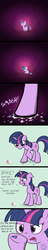 Size: 650x3375 | Tagged: safe, artist:flavinbagel, princess cadance, twilight sparkle, pony, unicorn, g4, angry, broken, comic, floppy ears, looking at hoof, pointy ponies, smashed, solo, stepped on, unicorn twilight
