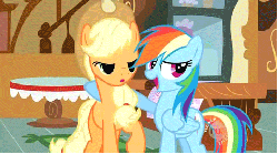 Size: 480x267 | Tagged: safe, screencap, applejack, rainbow dash, snappy scoop, spike, dragon, earth pony, pegasus, pony, g4, season 2, the mysterious mare do well, animated, butt, camera, camera flashes, clothes, fedora, female, flat cap, gif, hat, hoof around neck, hub logo, male, mare, plot, trenchcoat