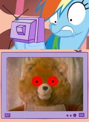 Size: 563x771 | Tagged: safe, rainbow dash, pony, g4, 2008 halloween special, exploitable meme, female, meme, nostalgia critic, teddy ruxpin, television, tgwtg, tv meme