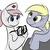 Size: 600x600 | Tagged: safe, artist:kloudmutt, derpy hooves, nurse redheart, earth pony, pegasus, pony, g4, duo, duo female, female, glasses, looking at each other, looking at someone, mare, simple background, smiling, white background