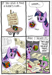 Size: 553x794 | Tagged: safe, artist:kturtle, spike, twilight sparkle, g4, comic, hilarious in hindsight, magic, rubik's cube, scroll, telekinesis, writing