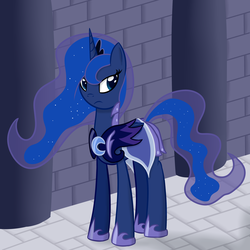 Size: 3000x3000 | Tagged: safe, artist:phoenixswift, princess luna, alicorn, pony, g4, armor, castle, female, high res, mare, solo