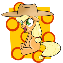 Size: 800x800 | Tagged: safe, artist:mister-markers, applejack, earth pony, pony, g4, female, filly, filly applejack, foal, open mouth, simple background, sitting, solo, transparent background, younger