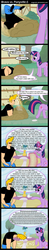 Size: 700x3560 | Tagged: safe, artist:angerelic, twilight sparkle, g4, bravo vs. ponyville, comic, crossover, glasses, johnny bravo, johnny bravo (character), list, magic, raised hoof, reading, sitting, sleeping, smiling, squee, telekinesis, wink