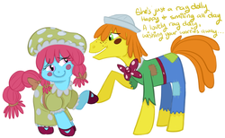 Size: 1049x647 | Tagged: safe, artist:php27, carrot cake, cup cake, g4, luna eclipsed, andy, clothes, colored, costume, crossover, female, male, nightmare night costume, raggedy ann, ship:carrot cup, shipping, straight