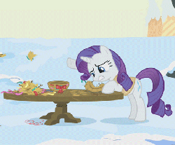Size: 434x360 | Tagged: safe, screencap, rarity, pony, unicorn, g4, season 1, winter wrap up, animated, cropped, female, frustrated, mare, nest, solo, winter wrap up vest
