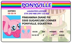 Size: 500x300 | Tagged: safe, artist:doctorxfizzle, pinkie pie, g4, full name, id card, license