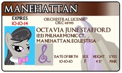 Size: 500x300 | Tagged: safe, artist:doctorxfizzle, octavia melody, g4, full name, id card, license