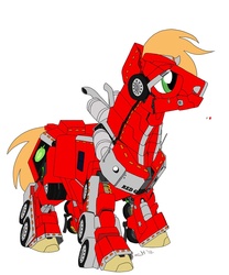 Size: 750x900 | Tagged: safe, artist:ironraptor, big macintosh, earth pony, pony, robot, g4, colored, male, red giant, simple background, solo, stallion, transformerfied, transformers, truck, white background
