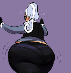 Size: 647x665 | Tagged: safe, artist:ross irving, hoity toity, earth pony, human, g4, ass, blushing, butt, extra thicc, female, humanized, thick, wide hips
