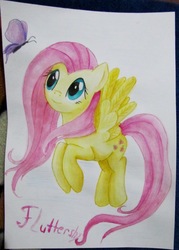 Size: 2792x3910 | Tagged: safe, artist:0okami-0ni, fluttershy, pony, g4, female, high res, solo, traditional art