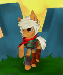 Size: 849x1008 | Tagged: safe, artist:cardigan-poni, pony, bastion (game), ponified, solo, the kid