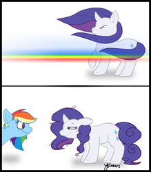 Size: 782x893 | Tagged: safe, artist:selective-yellow, rainbow dash, rarity, g4, comic, flying, gotta go fast, windswept mane