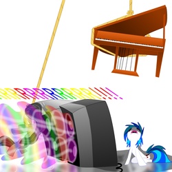 Size: 2000x2000 | Tagged: safe, artist:cgeta, dj pon-3, octavia melody, vinyl scratch, earth pony, pony, unicorn, g4, duo, duo female, female, fight, high res, mare, musical instrument, piano, speaker, this will end in pain, wub