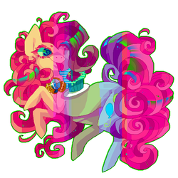 Size: 600x600 | Tagged: safe, artist:suippumato, pinkie pie, earth pony, pony, g4, :p, cake, element of laughter, error, food, glitch, lsd, one eye closed, tongue out