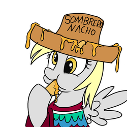 Size: 1000x1000 | Tagged: safe, artist:madmax, derpy hooves, pegasus, pony, g4, derp, female, hat, mare, nacho hat, simple background, solo, white background