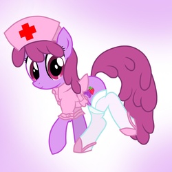 Size: 2000x2000 | Tagged: safe, artist:pyruvate, berry punch, berryshine, earth pony, pony, g4, clothes, female, high res, mare, nurse, socks, solo