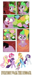 Size: 1261x3000 | Tagged: safe, artist:pyruvate, applejack, fluttershy, pinkie pie, rainbow dash, rarity, spike, twilight sparkle, dragon, earth pony, pegasus, pony, unicorn, g4, bipedal, comic, dancing, female, golden oaks library, innuendo, library, male, mane seven, mare, nosebleed, pun, song reference, unicorn twilight, visual pun, walk the dinosaur, was (not was)