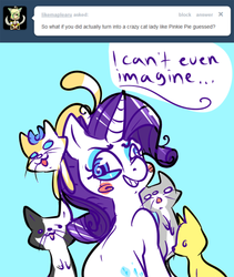 Size: 450x532 | Tagged: safe, artist:clockworkquartet, rarity, cat, g4, ask, crazy cat lady, female, solo