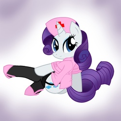 Size: 1730x1730 | Tagged: safe, artist:pyruvate, rarity, pony, unicorn, g4, butt, clothes, female, garter belt, garters, mare, nurse, plot, sitting, socks, solo