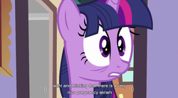 Size: 854x471 | Tagged: safe, screencap, twilight sparkle, pony, unicorn, g4, mmmystery on the friendship express, my little pony: friendship is magic, shocked, shocked expression, solo, unicorn twilight, youtube caption