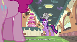 Size: 853x472 | Tagged: safe, edit, edited screencap, screencap, pinkie pie, twilight sparkle, g4, mmmystery on the friendship express, caption, implied death, implied murder, youtube caption