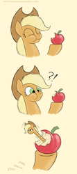 Size: 704x1584 | Tagged: safe, artist:pooryorick, applejack, worm, worm pony, g4, apple, appleworm, comic, exploitable meme, long neck, meme, nope.avi, self ponidox, species swap