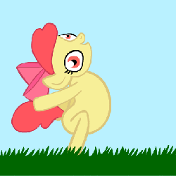 Size: 400x400 | Tagged: safe, artist:catfood-mcfly, apple bloom, earth pony, pony, g4, abomination, animated, dumb running ponies, female, filly, foal, running, solo, wat