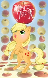 Size: 3698x6055 | Tagged: safe, artist:bigbuxart, applejack, earth pony, pony, g4, apple, female, rearing, solo