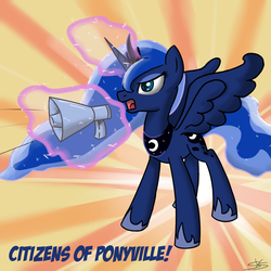 Size: 900x900 | Tagged: safe, artist:speccysy, princess luna, alicorn, pony, g4, female, magic, mare, megaphone, royal canterlot megaphone, solo, traditional royal canterlot voice