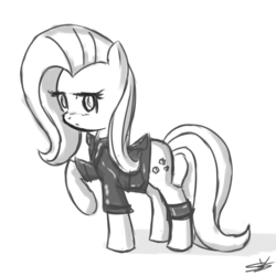 Size: 1000x1000 | Tagged: safe, artist:speccysy, fluttershy, pony, g4, clothes, female, gangster, leather jacket, solo