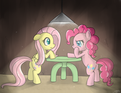 Size: 900x696 | Tagged: safe, artist:speccysy, fluttershy, pinkie pie, g4, table