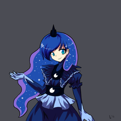 Size: 600x600 | Tagged: safe, artist:leimy, artist:spchlss, princess luna, human, g4, alphes, anime, female, gray background, humanized, pixiv, simple background, solo, style emulation, touhou