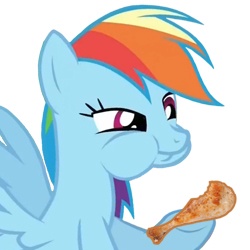 Size: 250x250 | Tagged: source needed, safe, rainbow dash, pegasus, pony, g4, eating, female, hooves, mare, meat, ponies eating meat, simple background, solo, vector, white background, wings